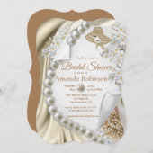 Elfenbein, Grün, Blau, Gold, Seide und Perlen Brau Einladung (Vorne/Hinten)