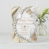 Elfenbein, Grün, Blau, Gold, Seide und Perlen Brau Einladung (Stehend Vorderseite)