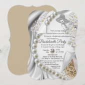 Elfenbein, Grün, Blau, Gold, Seide und Perlen Brau Einladung (Vorne/Hinten)