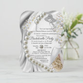 Elfenbein, Grün, Blau, Gold, Seide und Perlen Brau Einladung (Stehend Vorderseite)