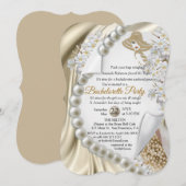 Elfenbein, Grün, Blau, Gold, Seide und Perlen Brau Einladung (Vorne/Hinten)