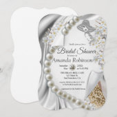 Elfenbein, Grün, Blau, Gold, Seide und Perlen Brau Einladung (Vorne/Hinten)