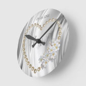 Elfenbein, Grün, Blau, Gold, Seide und Perlen Runde Wanduhr (Winkel)