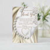 Elfenbein, Grün, Blau, Gold, Seide und PerlenDanke RSVP Karte (Stehend Vorderseite)