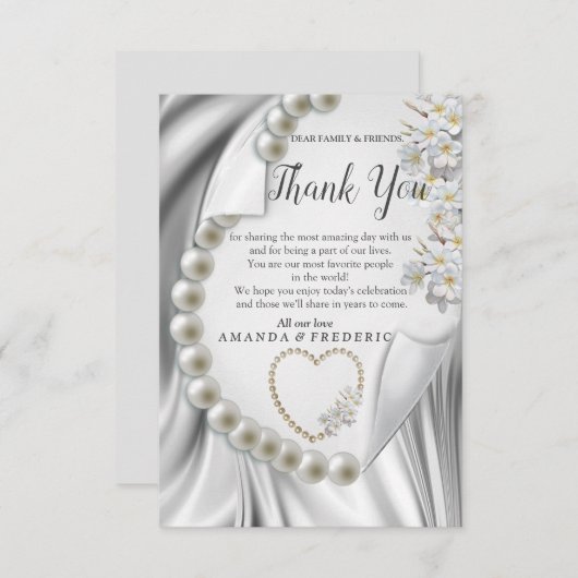 Elfenbein, Grün, Blau, Gold, Seide und PerlenDanke RSVP Karte (Vorne/Hinten)