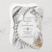 Elfenbein, Grün, Blau, Goldsilk und Perlen Brautpa Einladung (Vorne/Hinten)