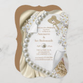 Elfenbein, Grün, Blau, Goldsilk und Perlen Brautpa Einladung (Vorne/Hinten)