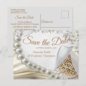 Elfenbein, Grün, Blau, Goldsilk und Perlen Save th Ankündigungspostkarte (Vorne/Hinten)