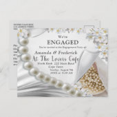 Elfenbein, Grün, Blau, Goldsilk und Perlen Verlobu Einladungspostkarte (Vorne/Hinten)