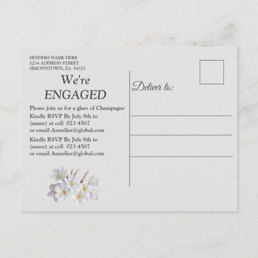 Elfenbein, Grün, Blau, Goldsilk und Perlen Verlobu Einladungspostkarte (Rückseite)