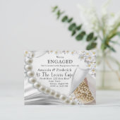 Elfenbein, Grün, Blau, Goldsilk und Perlen Verlobu Einladungspostkarte (Stehend Vorderseite)