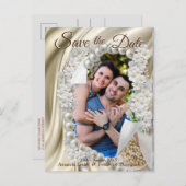 Elfenbein, Grün, Blaue Seide und Perlen Save the D Ankündigungspostkarte (Vorne/Hinten)