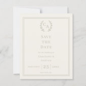 Elfenbein-grüne Hochzeitseinladung 'Save the Date' (Vorderseite)