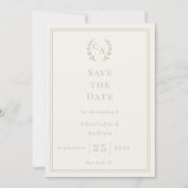 Elfenbein-grüne Monogramm-Kranz-Hochzeit Save The Date (Vorderseite)