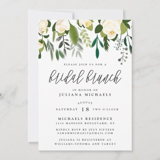Elfenbein & grüner Botanischer Bridal Brunch Einladung (Vorderseite)