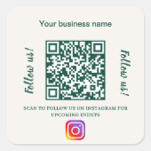 Elfenbein grüner Geschäftsname QR-Code Instagram Quadratischer Aufkleber (Vorderseite)