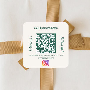 Elfenbein grüner Geschäftsname QR-Code Instagram Quadratischer Aufkleber