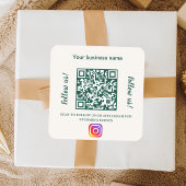 Elfenbein grüner Geschäftsname QR-Code Instagram Quadratischer Aufkleber