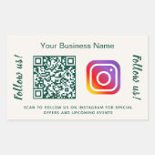 Elfenbein-grüner Geschäftsname QR-Code Instagram Rechteckiger Aufkleber (Vorderseite)