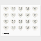 Elfenbein-Herz Minimalistisches Monogramm-Initial Herz-Aufkleber (Blatt)