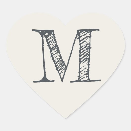 Elfenbein-Herz Minimalistisches Monogramm-Initial Herz-Aufkleber (Vorderseite)