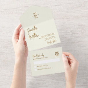 Elfenbein Hochzeit modern minimalistisch All In One Einladung