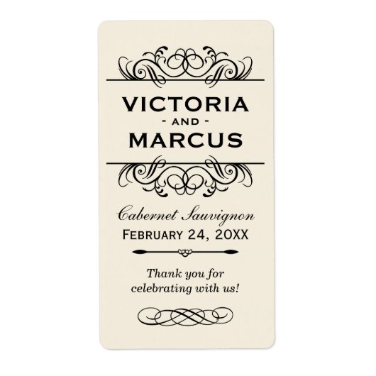 Elfenbein Hochzeit Wein Flasche Monogram Fevor Lab (Vorne)