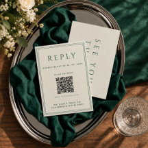 Elfenbein-Hochzeits-RSVP-Karte mit QR-Code