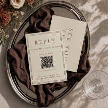 Elfenbein-Hochzeits-RSVP-Karte mit QR-Code