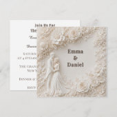 🤍 Elfenbein-Hochzeits-Silhouette-Rahmen mit Blume Einladung (Vorne/Hinten)