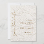 Elfenbein-Hochzeitsfoto mit Blumenmuster Save The Date (Vorderseite)