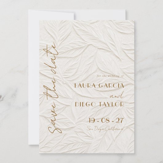 Elfenbein-Hochzeitsfoto mit Blumenmuster Save The Date (Vorderseite)