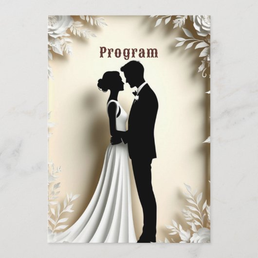 Elfenbein-Hochzeitspaar-Umarmen-Thema mit Blumen Programm (Vorderseite)