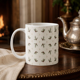 Elfenbein Immergrüne Botanische Weihnachtstasse Kaffeetasse