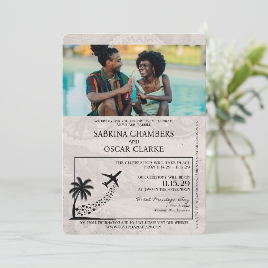 Elfenbein Jamaica Pass Einladung zur Hochzeit (Stehend Vorderseite)