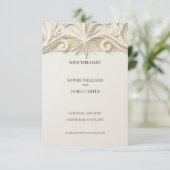 Elfenbein-Jugendstil-Fan Save The Date (Stehend Vorderseite)