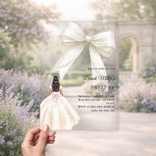 Elfenbein-Kleid Bow Sweet 16 Luxus klar Acryleinladungen