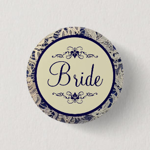 Elfenbein-Lace-Navyblau Formale Hochzeitsbraut Button