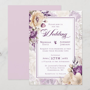 Elfenbein-Lavendel-Botanische Hochzeit Einladung