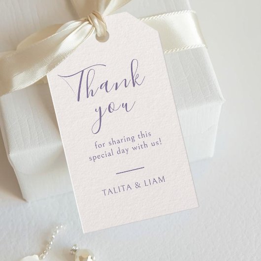 Elfenbein & Lavendel | Chic Script Danke Hochzeit Geschenkanhänger