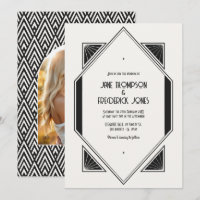 Elfenbein-Linene & Jet Black Art Deco Hochzeitsfot
