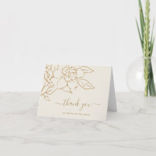 Elfenbein-Linienkunst Florale elegante Hochzeit Dankeskarte