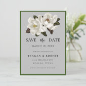 Elfenbein Magnolia blüht grau Save The Date (Stehend Vorderseite)