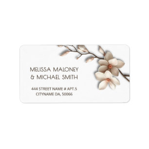 Elfenbein-Magnolie 3D-Blumen Hochzeit Adressaufkleber