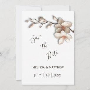 Elfenbein Magnolie 3D Blumen Save The Date