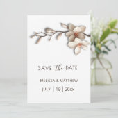 Elfenbein Magnolie 3D Blumen Save The Date (Stehend Vorderseite)