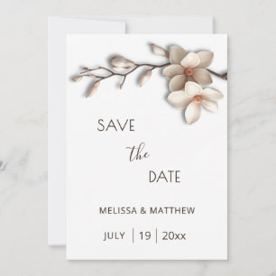 Elfenbein-Magnolie 3D-Blumen Save The Date