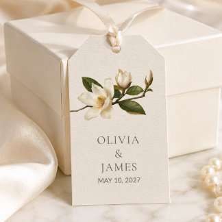 Elfenbein-Magnolie personalisiertes Hochzeitsgesch Geschenkanhänger