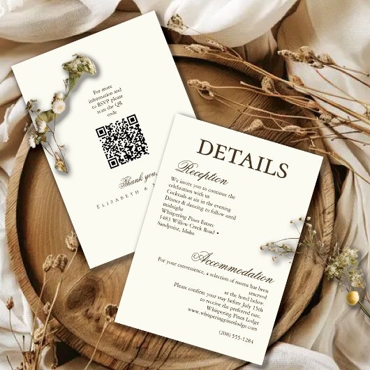 Elfenbein-Minimalist-Boho-Script-Hochzeitsdetails Begleitkarte