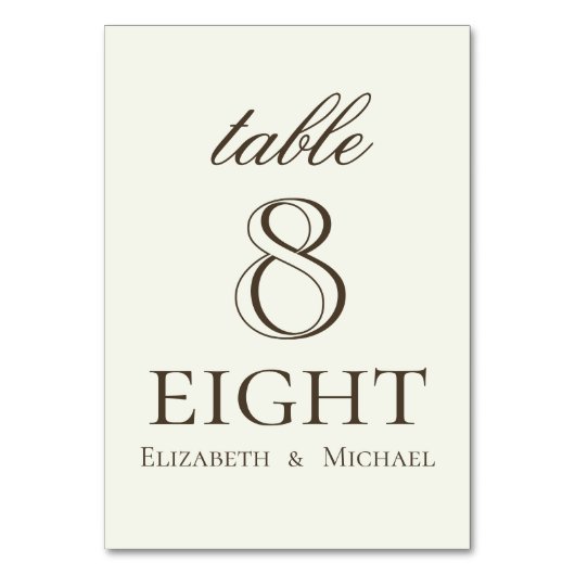 Elfenbein-Minimalist-Coffee-Script-Hochzeit Tischnummer (Vorderseite)